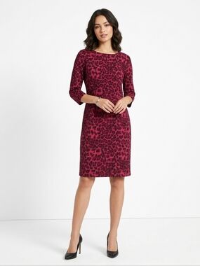 Shelby & Palmer Mauve Leopard Print Midi Sheath Dress Size 6/M